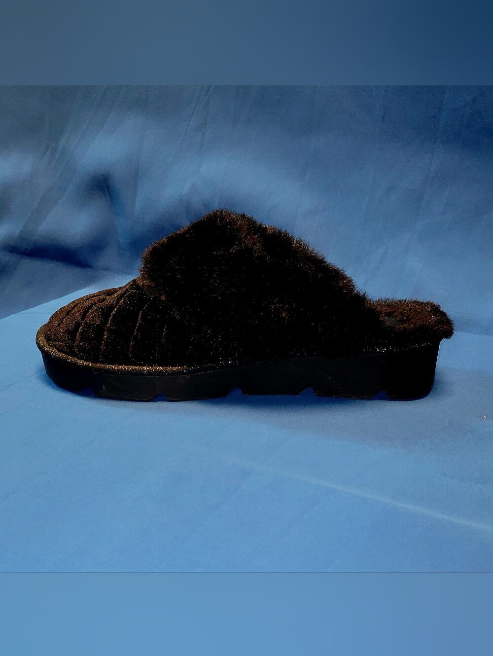 Jennifer Lopez Black Faux Fur Slide Slippers